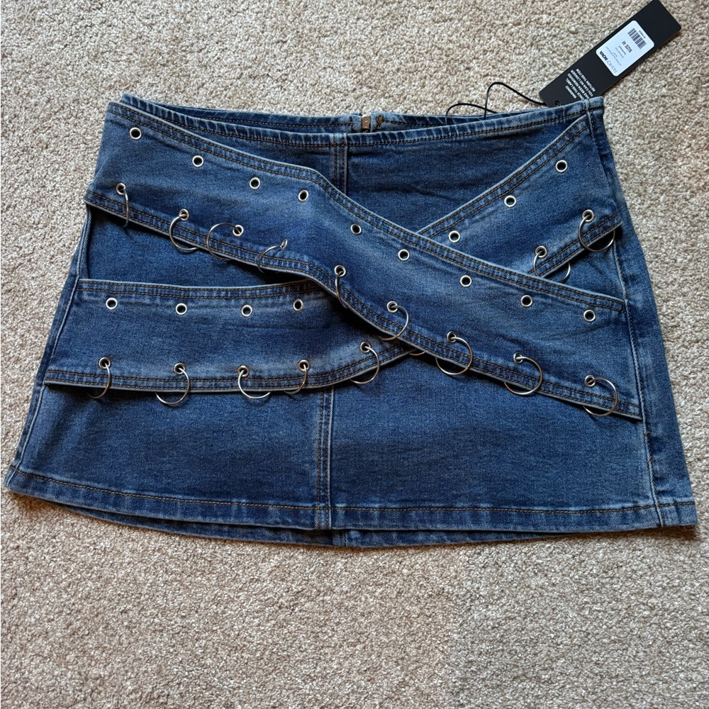 Denim Mini Skirt with Ring Detail